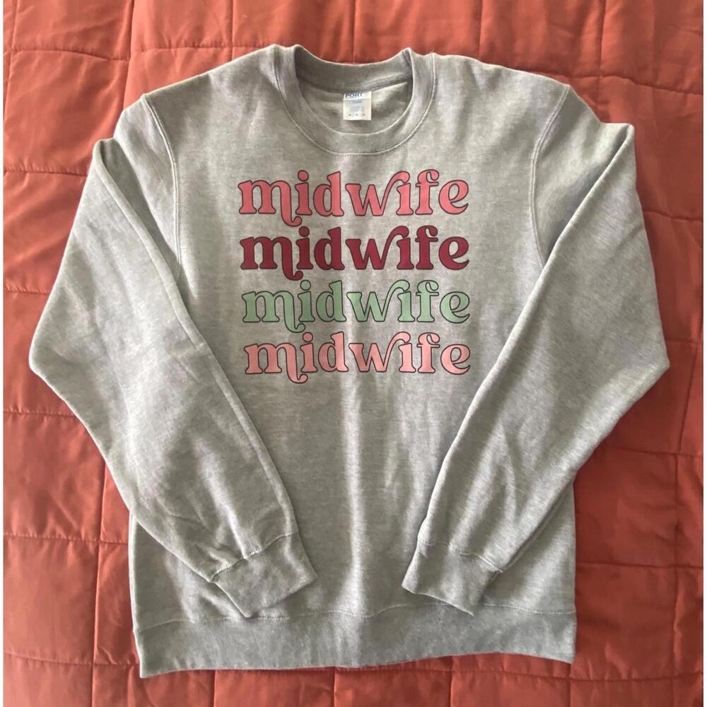Womens Size M Gray Colorful Sweatshirt Midwife NWOT Mostly Cotton New Port & Co.